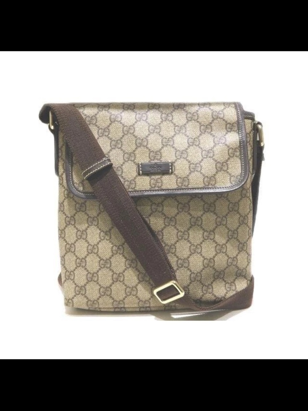 Gucci Beige/Brown GG Canvas Messenger Bag with Dark Brown Strap